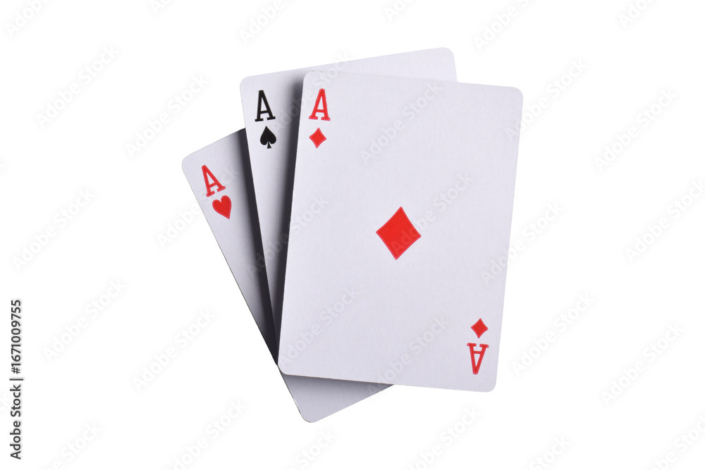 Obraz premium Flying playing card, three aces isolated on white background