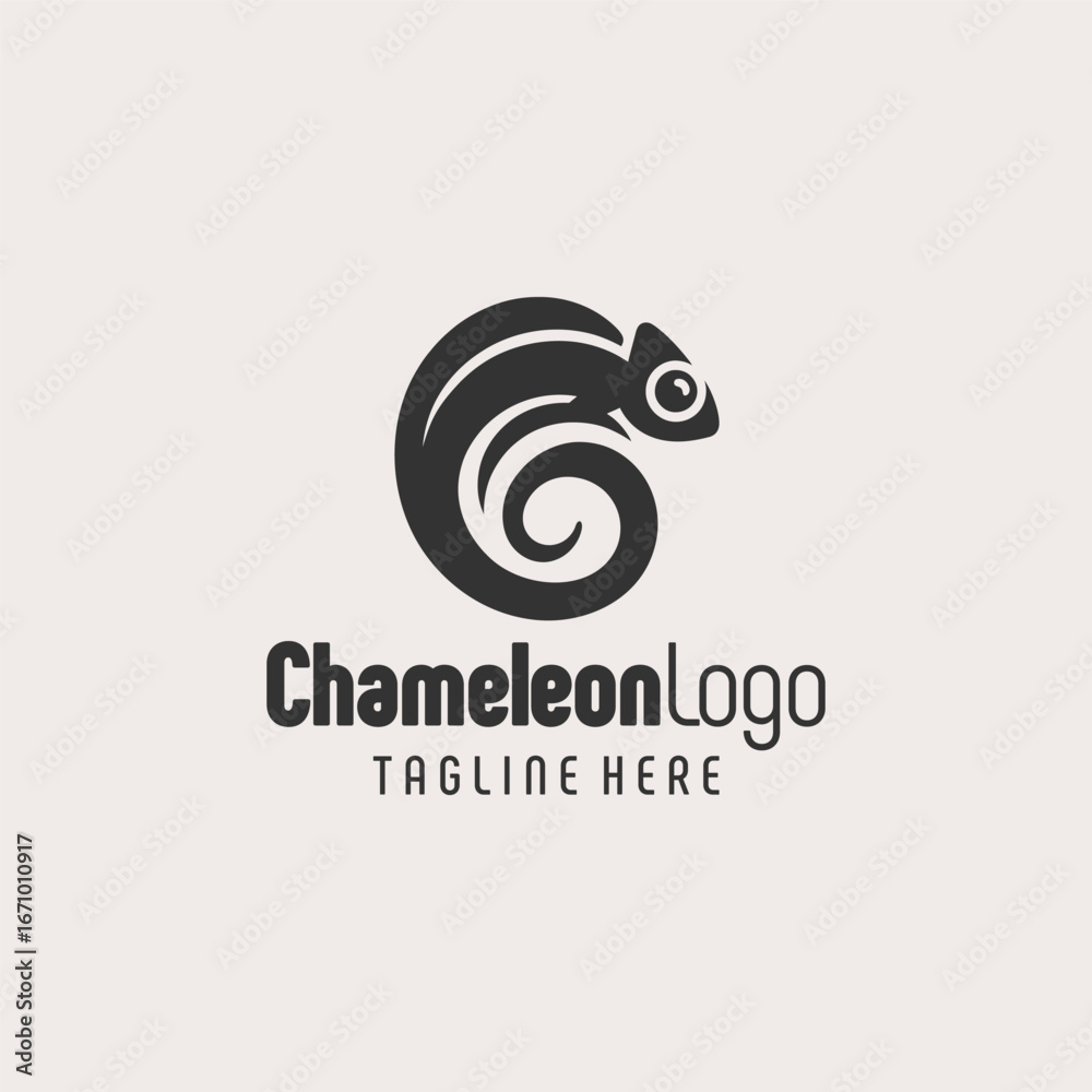 Fototapeta premium Black White Chameleon Modern Symbol