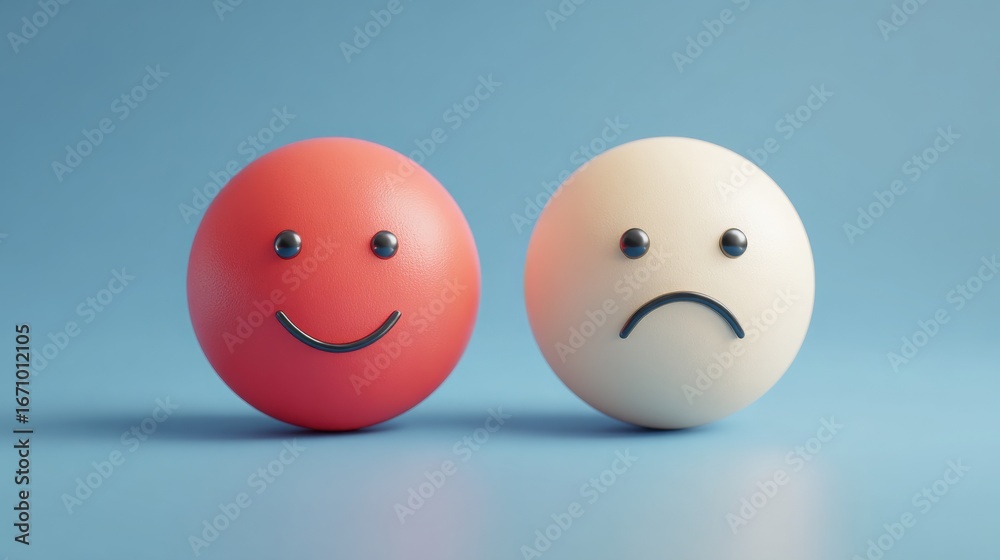 Fototapeta premium Smile normal and sad emotion face for customer evaluation and client satisfaction concept by 3d render.