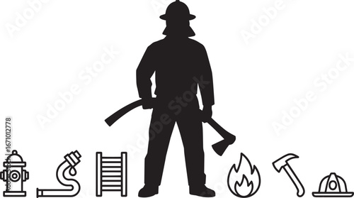 Firefighter Hero Silhouette Protecting Community with Courage and Bravery Vector Graphic