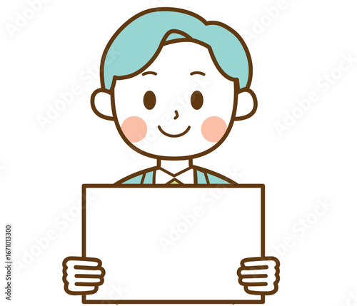 ホワイトボードを持っているスーツを着た男性のイラスト