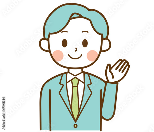 こちらと案内しているスーツを着た男性のイラスト