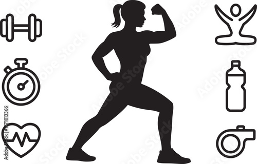 Silhouette of a Woman Exercising with Fitness Equipment on a Transparent Background
