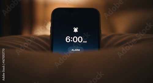 Early Morning Wake Up Call with 6 AM Alarm on Smartphone Screen.