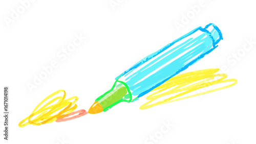 Blue marker drawing yellow and pink lines vector