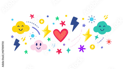 Cheerful weather and celestial elements stars clouds