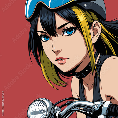 vector image of anime girl riding a motorbike
