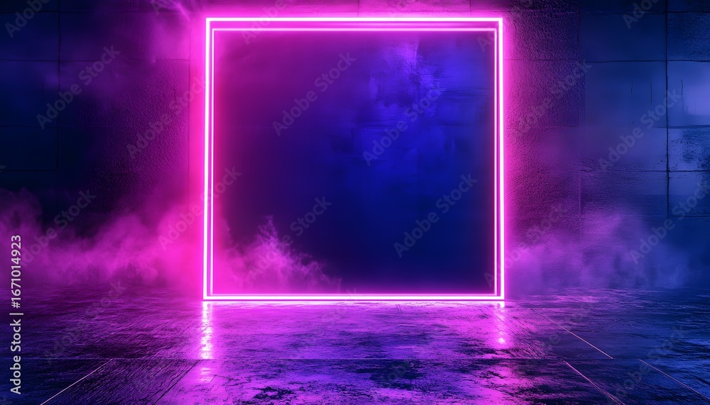 Obraz premium Empty neon rectangle frame