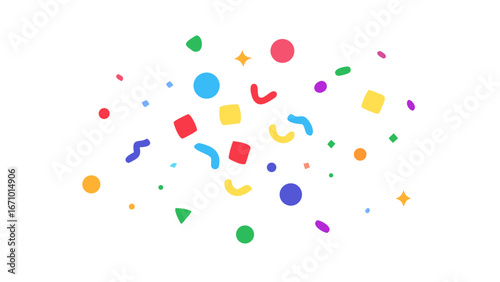 Colorful abstract shapes scattered on a white background confetti