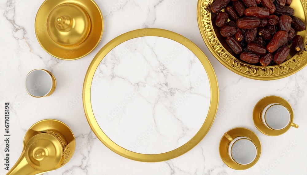 Obraz premium Golden serving dishes on marble