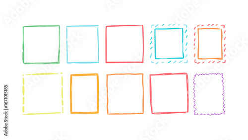 Colorful doodle frames with playful borders hand drawn