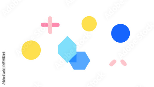 Colorful geometric shapes on a white background blue yellow