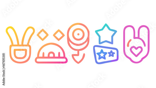 Colorful gradient icons of fun objects vector