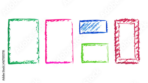 Colorful sketchy crayon style frames and borders vector
