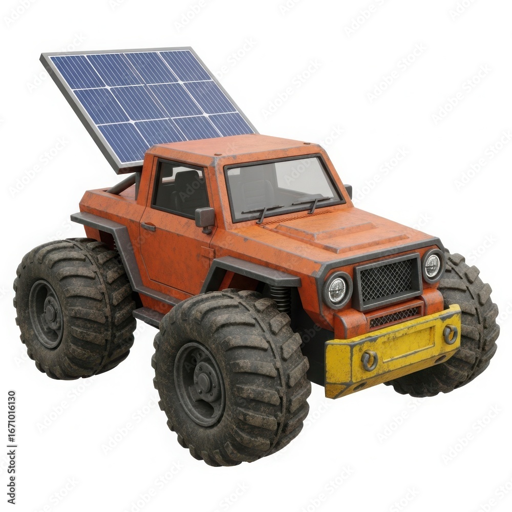 Obraz premium Orange off road vehicle with solar panel