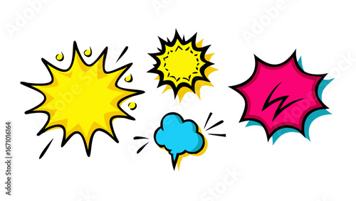 Comic style speech bubbles and shapes explosion pop art