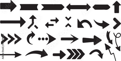 arrow, direction, pointer, navigation, symbol, icon, set, collection, graphic, design, element, black, white, background, forward, backward, left, right, up, down, curved, straight, double, triple, mo