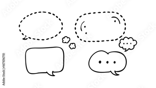 Cute doodle speech bubbles with dotted lines and ellipses chat bubble dialogue box
