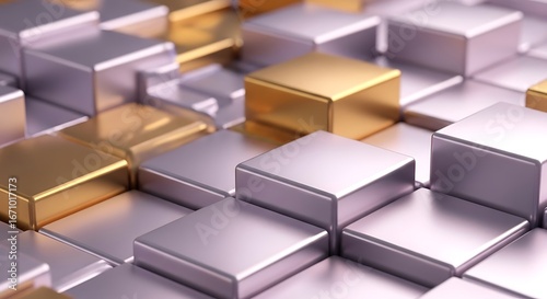 Abstract Cubes Geometric Background Luxury Gold Silver Texture