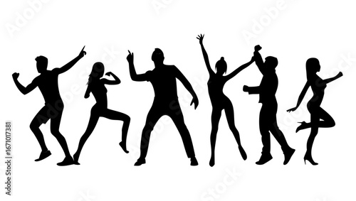 Energetic male dancers in dynamic poses silhouette modern dance