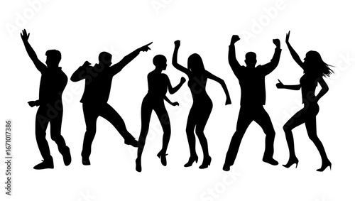 Energetic male dancers in dynamic poses silhouette modern dance