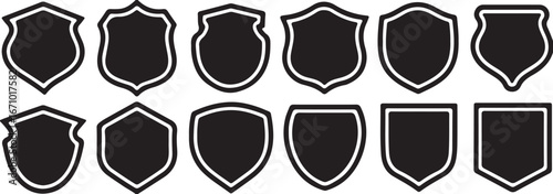 shield, badge, emblem, crest, icon, shape, symbol, security, protection, heraldry, design, element, graphic, black, white, outline, collection, set, vintage, retro, award, insignia, label, vector, ass