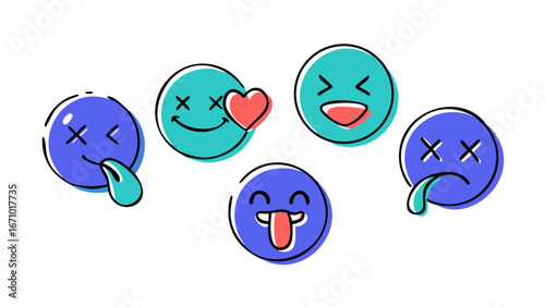 Expressive cartoon faces with playful expressions emoji