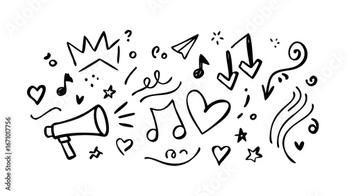 Expressive hand drawn doodle of a crescent moon and stars vector