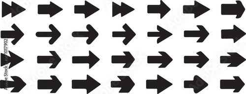 arrow, right arrow, direction, pointer, navigation, movement, forward, next, play, symbol, icon, set, collection, graphic, vector, illustration, black, design element, ui, interface, shape, arrowheads