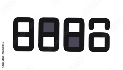 Four digital display segments showing numbers technology electronic