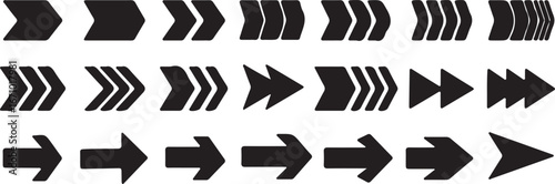 arrow, chevron, direction, pointer, symbol, navigation, graphic, design, illustration, shape, movement, forward, right, simple, clean, modern, isolated, white background, set, collection, various, sty