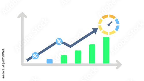 Growth chart with upward arrow and percentage indicators graph increase
