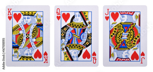 Playing cards King, queen, jack, isolated on white background