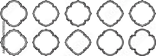 frame, border, quatrefoil frame, ornamental frame, decorative frame, vintage frame, graphic design, vector, isolated, black outline, white background, label, tag, decorative element, graphic element, 