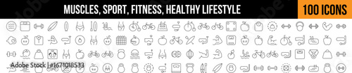 Sport and Fitness, Healthy Lifestyle Outline Image Collection. Editable Stroke. Perfect for Graphics, Designs, Books, Adverts, Apps