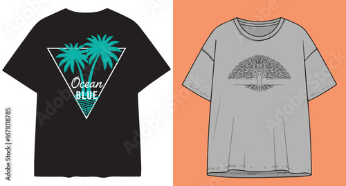 Trendy t-shirt designs featuring tropical palm trees and vintage graphics for fashionable apparel