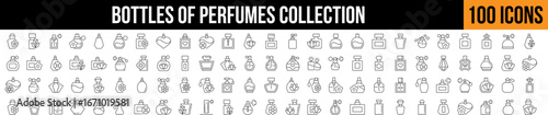  Various Bottles of Perfume Outline Picture Collection. Editable Stroke. Perfect for Graphics, Designs, Books, Adverts, Apps