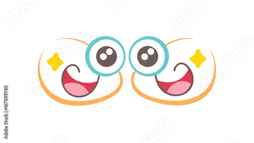 Happy cartoon eyes with stars cheerful smiling