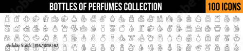  Various Bottles of Perfume Outline Sign Collection. Editable Stroke. Perfect for Graphics, Designs, Books, Adverts, Apps