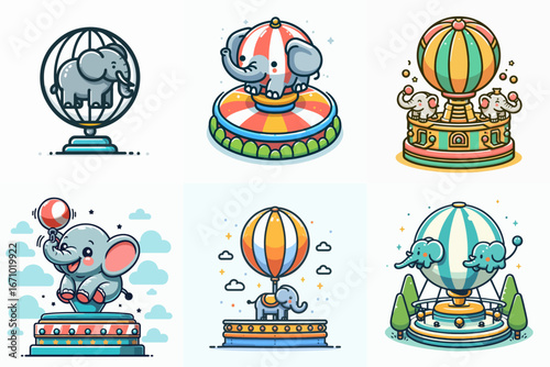 vector illustration of elephant attraction set