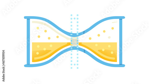 Hourglass with flowing yellow sand and blue frame time measurement
