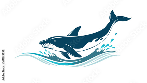 Majestic blue whale breaching ocean waves water
