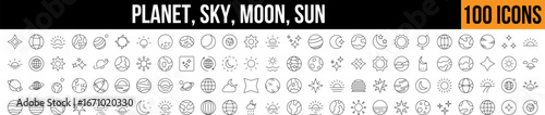 Planet, Sky, The Moon Outline Icon Collection. Editable Stroke. Perfect for Graphics, Designs, Books, Adverts, Apps