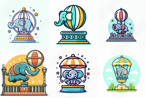 vector illustration of elephant attraction set