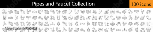 Faucet and Pipes Related Line Icon Collection. Editable Stroke. Perfect for Graphics, Designs, Books, Adverts, Apps