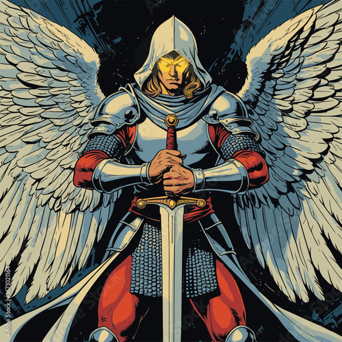 vector of winged warriors holding swords