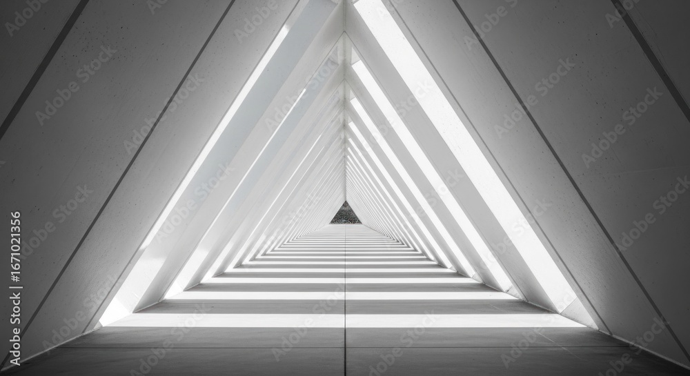 Fototapeta premium Bright, triangular tunnel vanishing point to black
