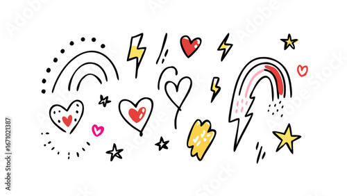 Playful hearts and stars doodles colorful