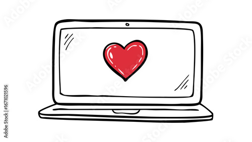 Red hand drawn heart doodle love drawing
