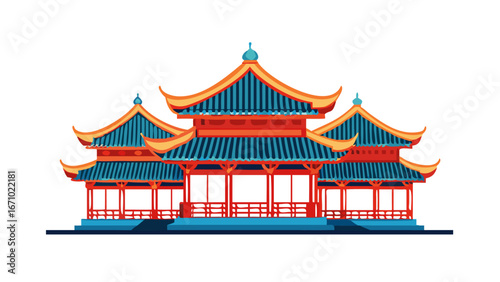 Stylized Chinese Pagoda Architecture with Blue and Orange Hues Chinese architecture
